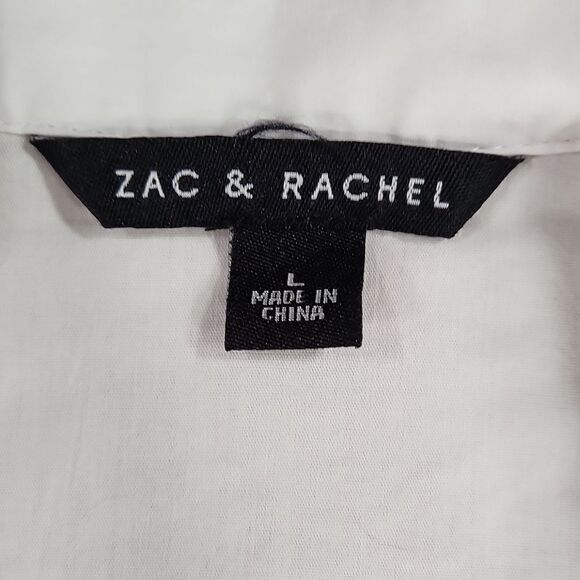 🩵Zac & Rachel White Pleated Button Front Adjustable Long Sleeve Top Large - Picture 11 of 16